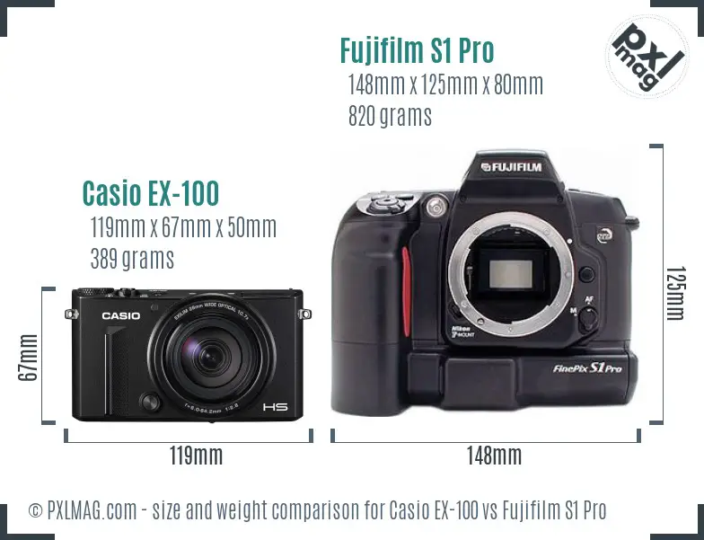 Casio EX-100 vs Fujifilm S1 Pro size comparison Casio EX-100 vs Fujifilm S1 Pro size comparison