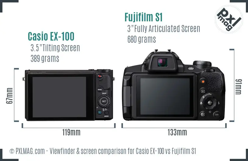 Casio EX-100 vs Fujifilm S1 Screen and Viewfinder comparison