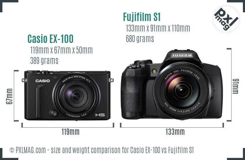 Casio EX-100 vs Fujifilm S1 size comparison