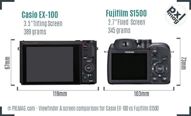 Casio EX-100 vs Fujifilm S1500 Screen and Viewfinder comparison