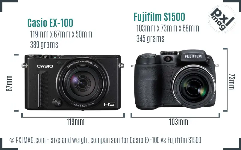 Casio EX-100 vs Fujifilm S1500 size comparison