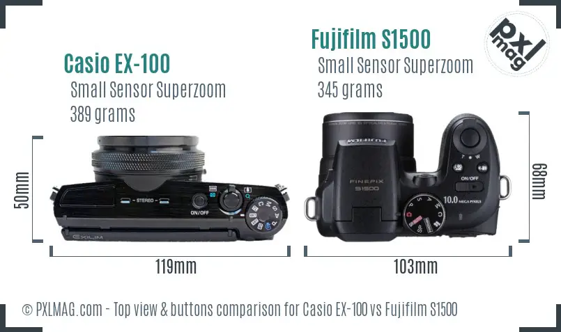 Casio EX-100 vs Fujifilm S1500 top view buttons comparison