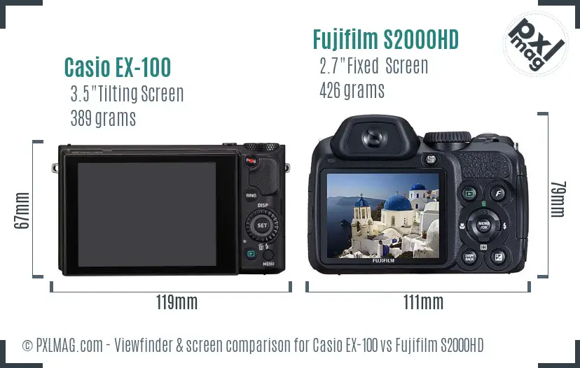 Casio EX-100 vs Fujifilm S2000HD Screen and Viewfinder comparison