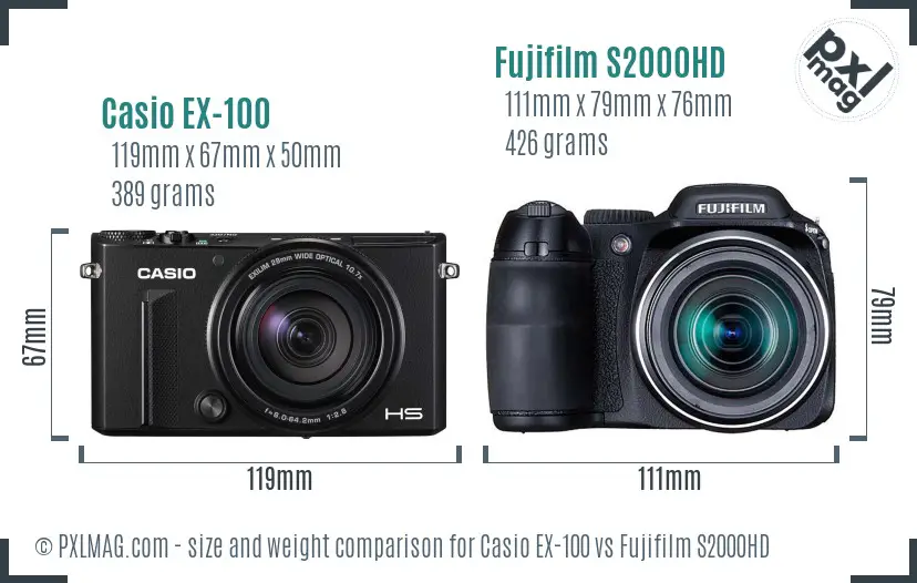 Casio EX-100 vs Fujifilm S2000HD size comparison