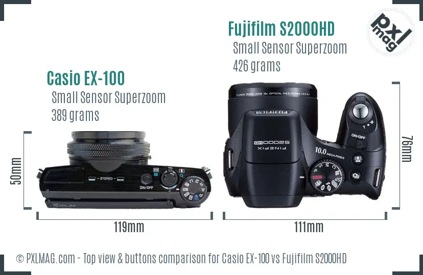 Casio EX-100 vs Fujifilm S2000HD top view buttons comparison