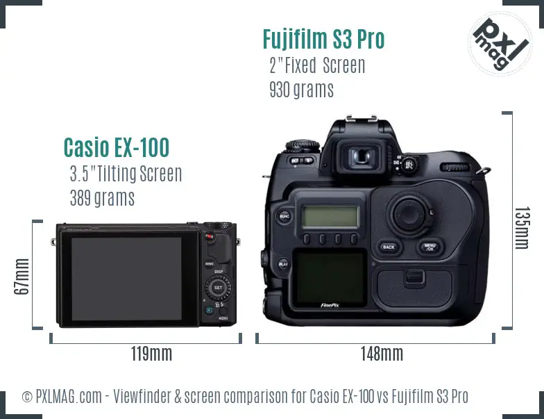 Casio EX-100 vs Fujifilm S3 Pro Screen and Viewfinder comparison Casio EX-100 vs Fujifilm S3 Pro Screen and Viewfinder comparison