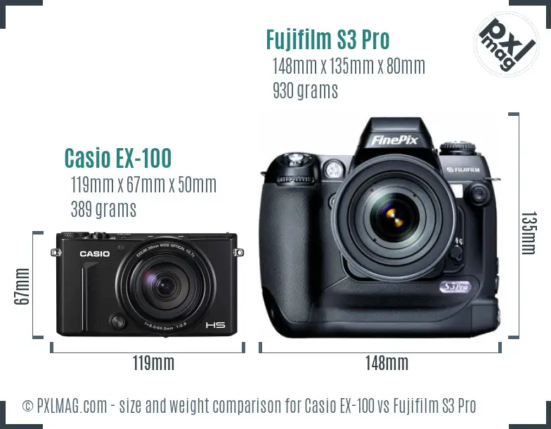 Casio EX-100 vs Fujifilm S3 Pro size comparison Casio EX-100 vs Fujifilm S3 Pro size comparison
