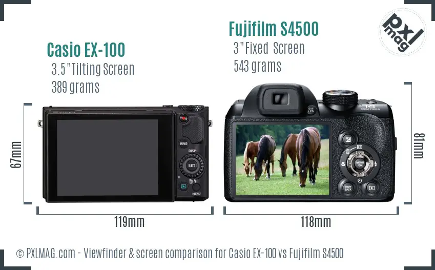 Casio EX-100 vs Fujifilm S4500 Screen and Viewfinder comparison