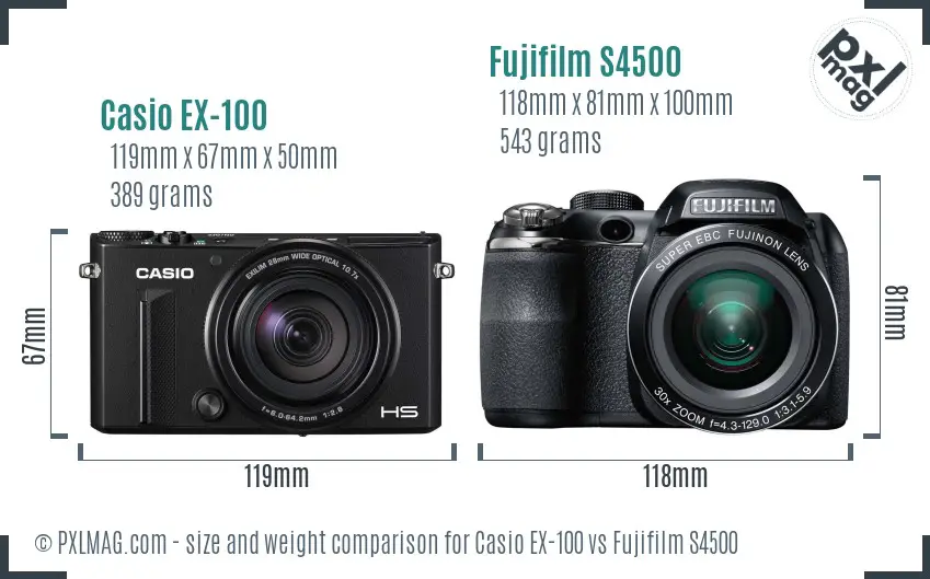 Casio EX-100 vs Fujifilm S4500 size comparison