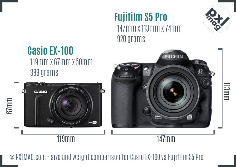 Casio EX-100 vs Fujifilm S5 Pro size comparison