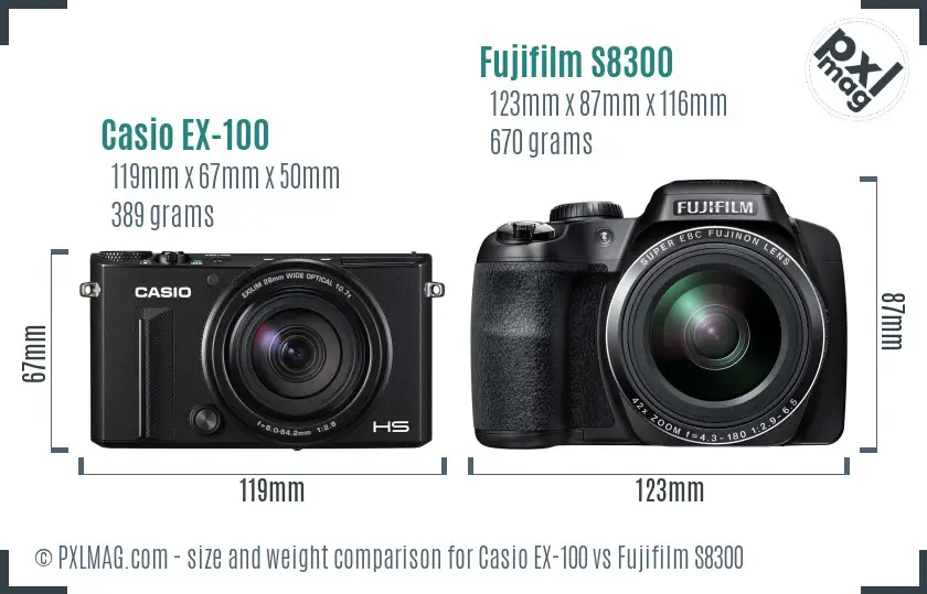 Casio EX-100 vs Fujifilm S8300 size comparison Casio EX-100 vs Fujifilm S8300 size comparison