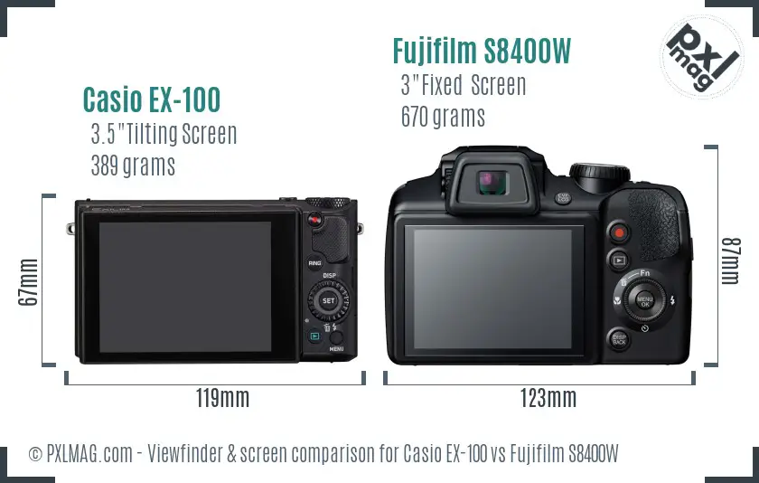Casio EX-100 vs Fujifilm S8400W Screen and Viewfinder comparison