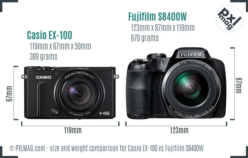 Casio EX-100 vs Fujifilm S8400W size comparison