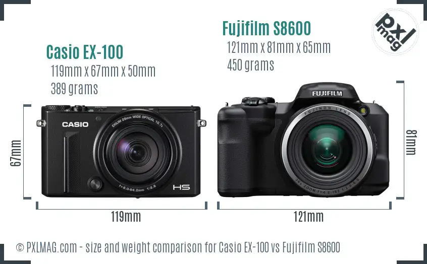 Casio EX-100 vs Fujifilm S8600 size comparison
