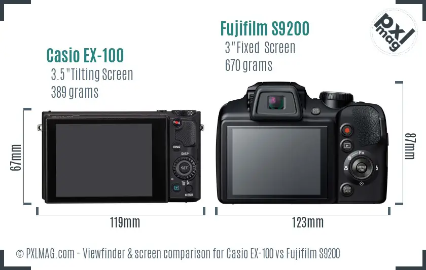 Casio EX-100 vs Fujifilm S9200 Screen and Viewfinder comparison