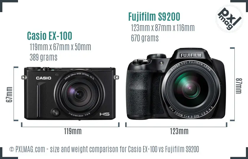 Casio EX-100 vs Fujifilm S9200 size comparison