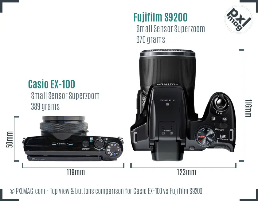 Casio EX-100 vs Fujifilm S9200 top view buttons comparison