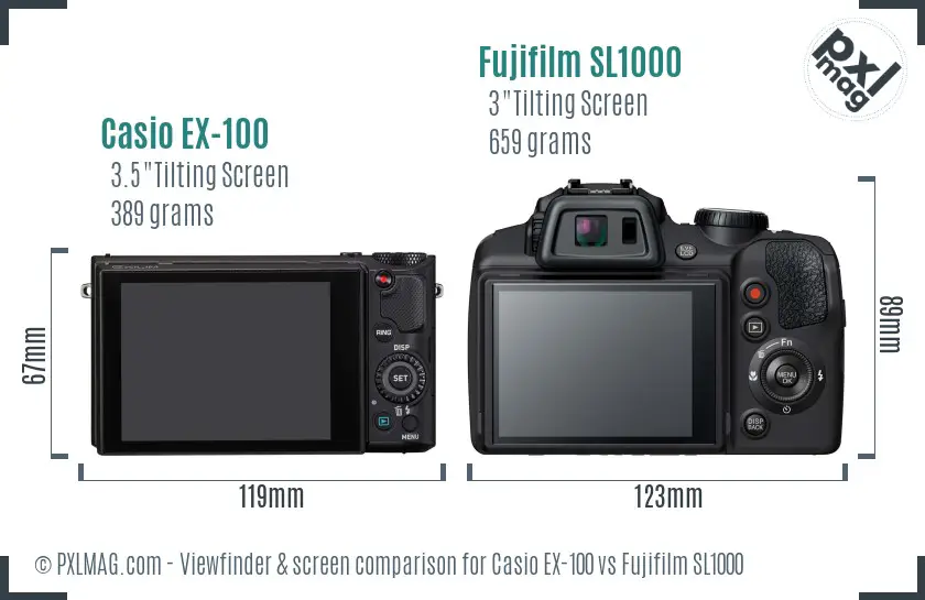 Casio EX-100 vs Fujifilm SL1000 Screen and Viewfinder comparison