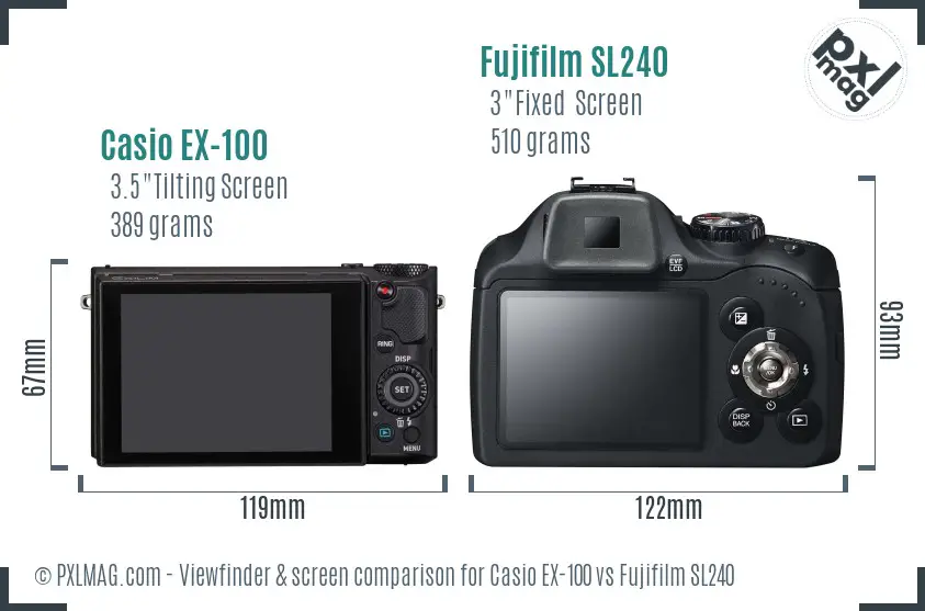 Casio EX-100 vs Fujifilm SL240 Screen and Viewfinder comparison