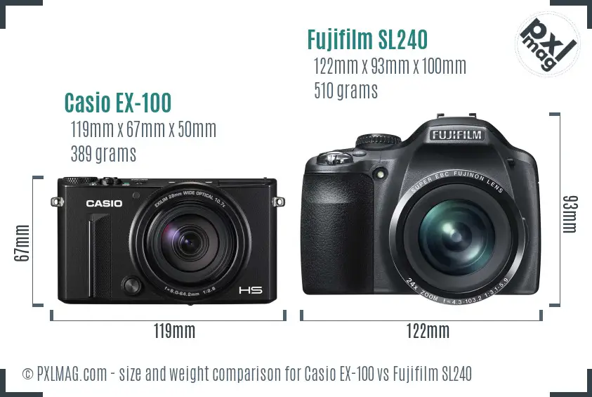 Casio EX-100 vs Fujifilm SL240 size comparison