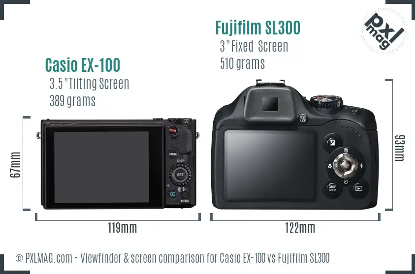 Casio EX-100 vs Fujifilm SL300 Screen and Viewfinder comparison