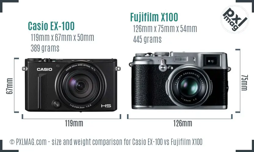 Casio EX-100 vs Fujifilm X100 size comparison Casio EX-100 vs Fujifilm X100 size comparison