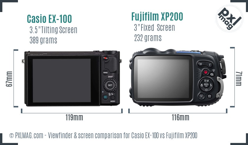 Casio EX-100 vs Fujifilm XP200 Screen and Viewfinder comparison