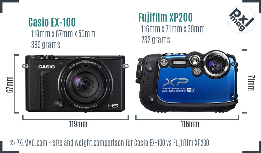 Casio EX-100 vs Fujifilm XP200 size comparison
