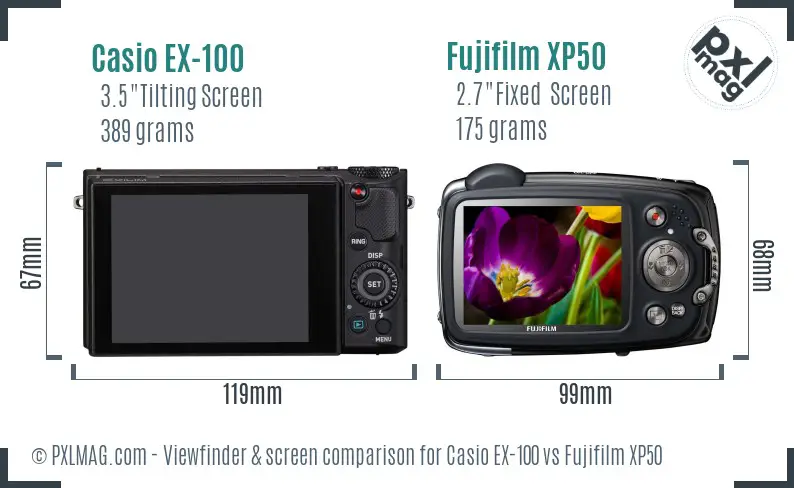 Casio EX-100 vs Fujifilm XP50 Screen and Viewfinder comparison