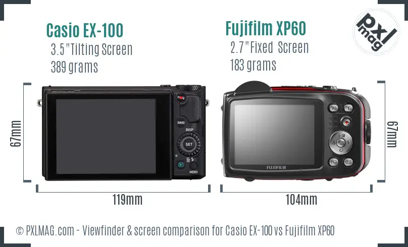 Casio EX-100 vs Fujifilm XP60 Screen and Viewfinder comparison
