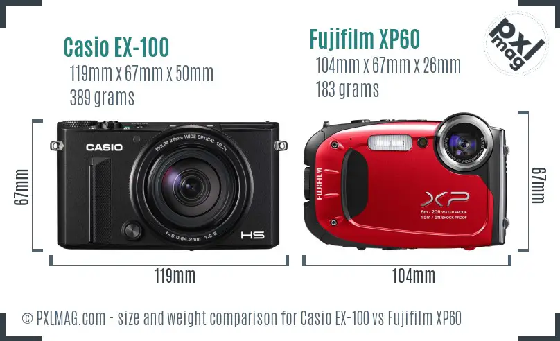 Casio EX-100 vs Fujifilm XP60 size comparison