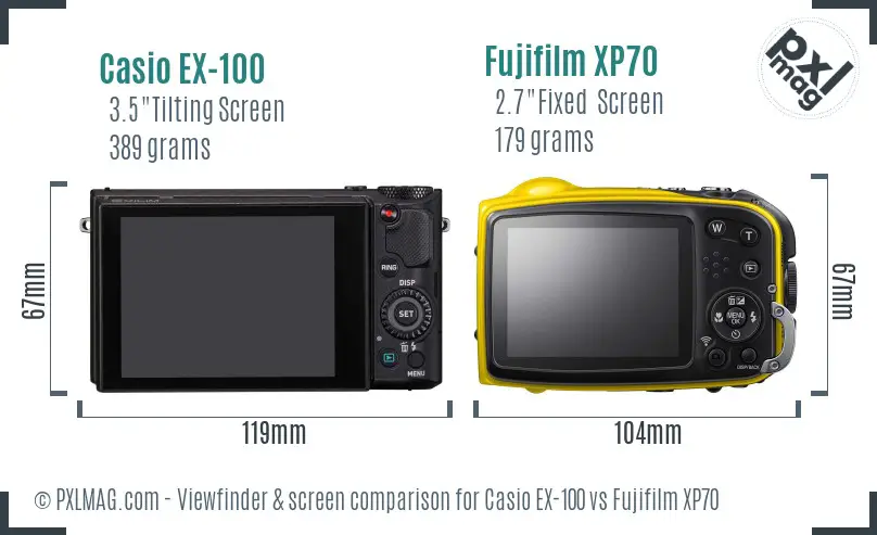 Casio EX-100 vs Fujifilm XP70 Screen and Viewfinder comparison