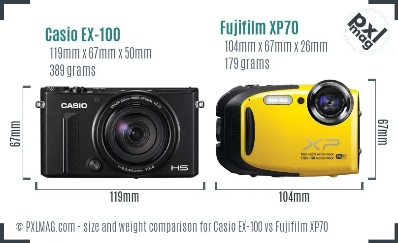 Casio EX-100 vs Fujifilm XP70 size comparison