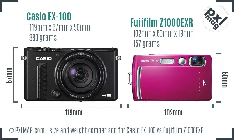 Casio EX-100 vs Fujifilm Z1000EXR size comparison