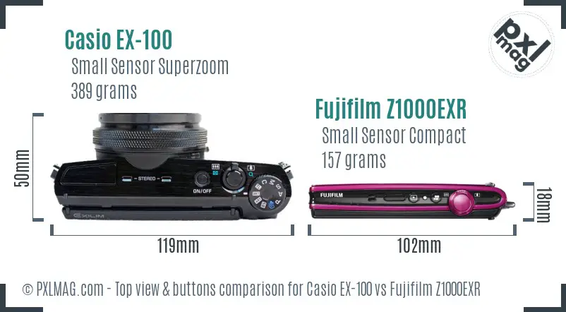 Casio EX-100 vs Fujifilm Z1000EXR top view buttons comparison