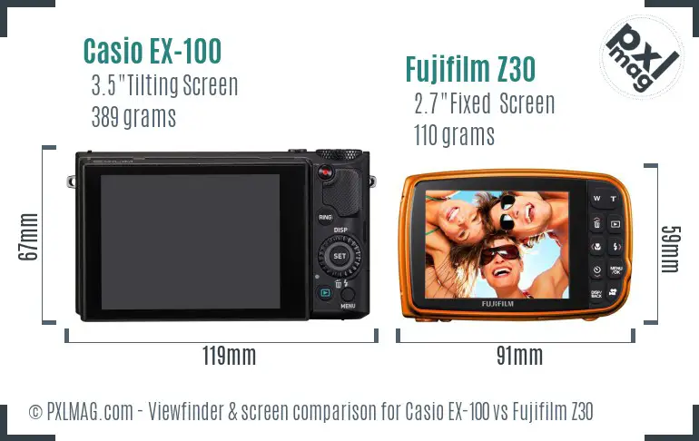 Casio EX-100 vs Fujifilm Z30 Screen and Viewfinder comparison