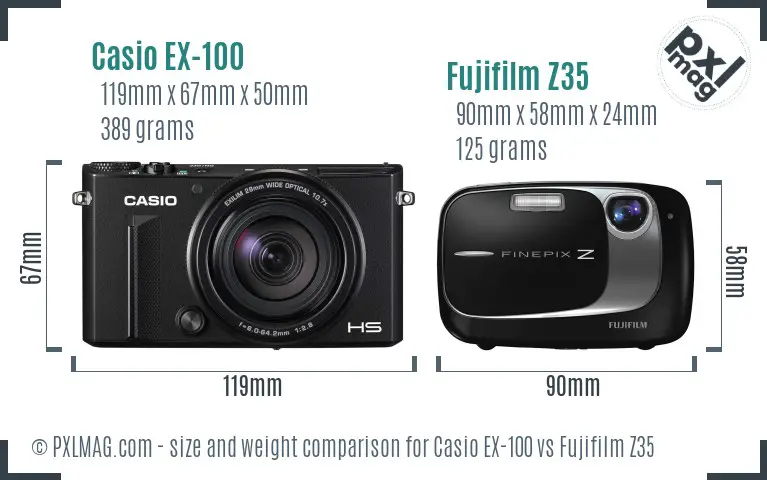 Casio EX-100 vs Fujifilm Z35 size comparison Casio EX-100 vs Fujifilm Z35 size comparison