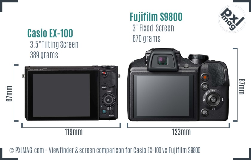 Casio EX-100 vs Fujifilm S9800 Screen and Viewfinder comparison