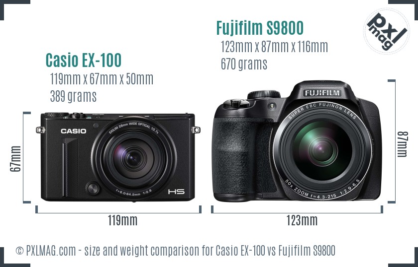 Casio EX-100 vs Fujifilm S9800 size comparison