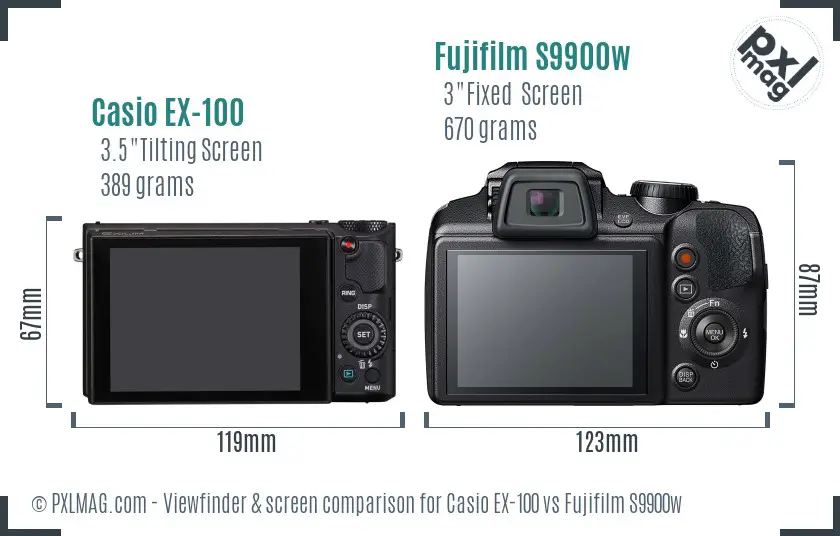 Casio EX-100 vs Fujifilm S9900w Screen and Viewfinder comparison