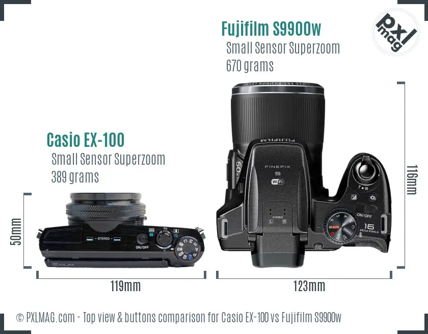 Casio EX-100 vs Fujifilm S9900w top view buttons comparison