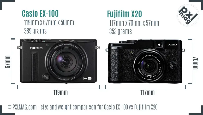 Casio EX-100 vs Fujifilm X20 size comparison Casio EX-100 vs Fujifilm X20 size comparison