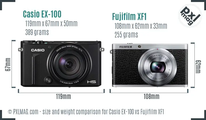 Casio EX-100 vs Fujifilm XF1 size comparison
