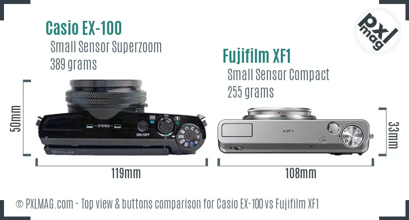 Casio EX-100 vs Fujifilm XF1 top view buttons comparison