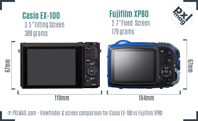 Casio EX-100 vs Fujifilm XP80 Screen and Viewfinder comparison