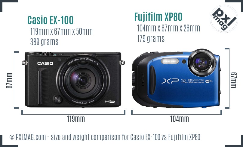 Casio EX-100 vs Fujifilm XP80 size comparison