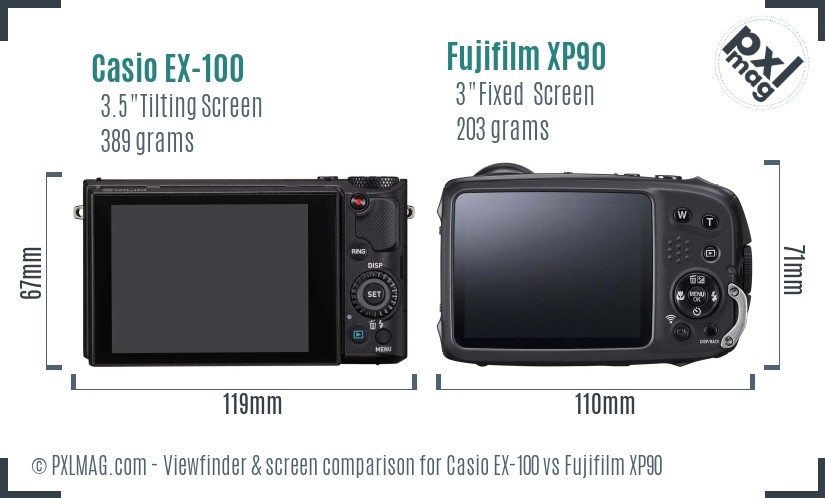 Casio EX-100 vs Fujifilm XP90 Screen and Viewfinder comparison