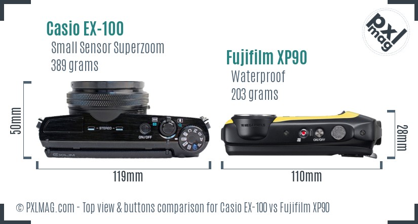 Casio EX-100 vs Fujifilm XP90 top view buttons comparison