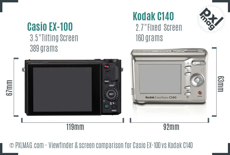 Casio EX-100 vs Kodak C140 Screen and Viewfinder comparison