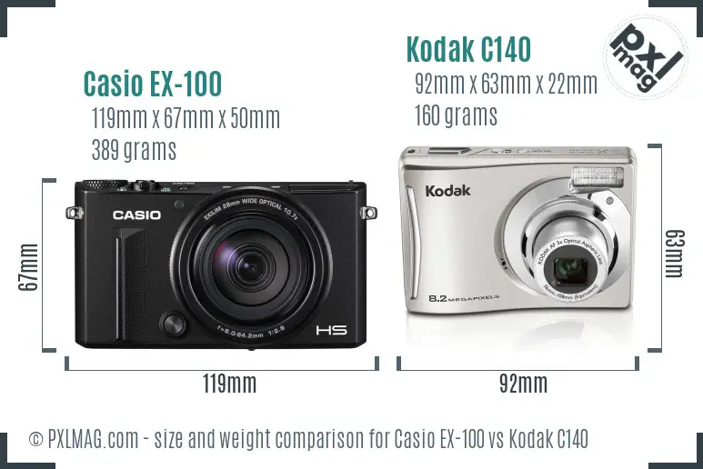 Casio EX-100 vs Kodak C140 size comparison